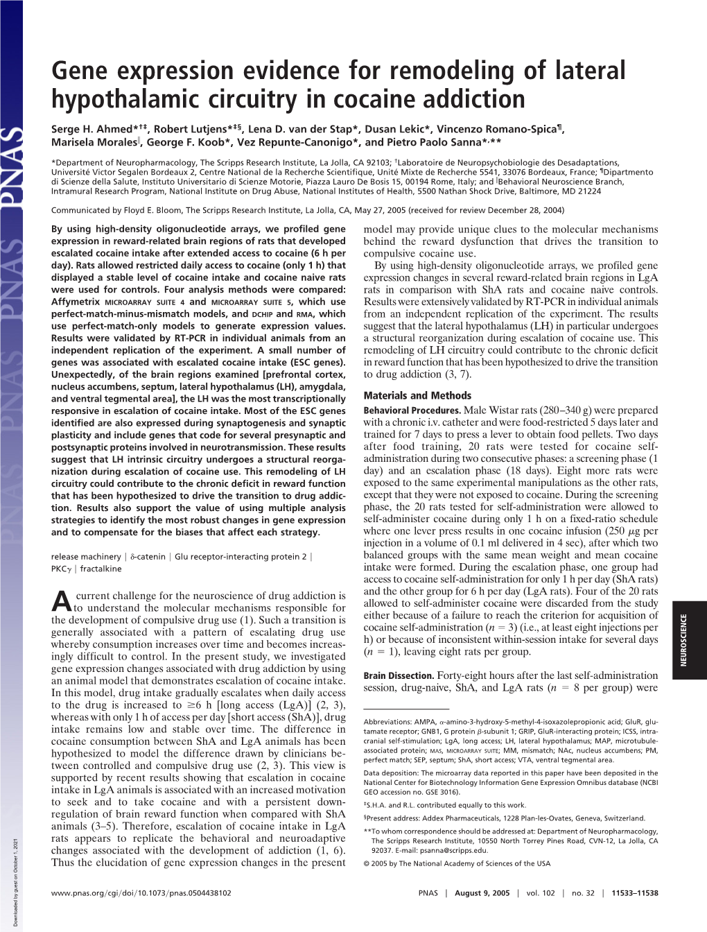 Gene Expression Evidence for Remodeling of Lateral Hypothalamic Circuitry in Cocaine Addiction