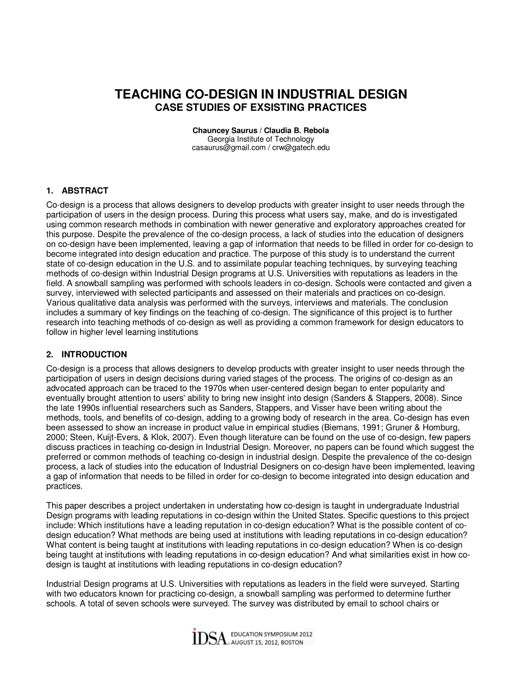 Teaching Co-Design in Industrial Design Case Studies of Exsisting Practices