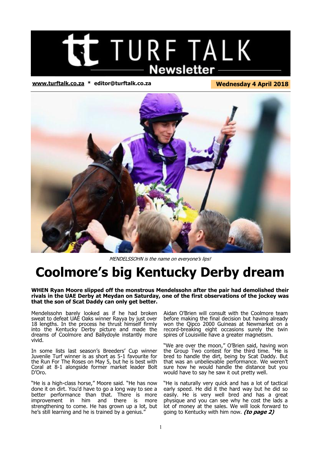 Coolmore's Big Kentucky Derby Dream