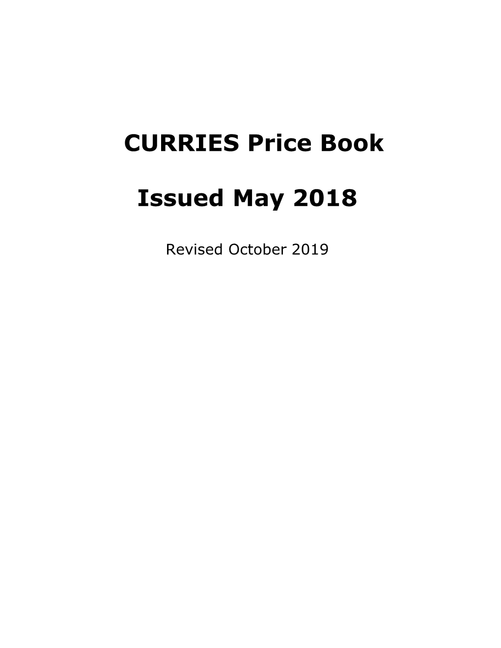 CURRIES Price Book Issued May 2018