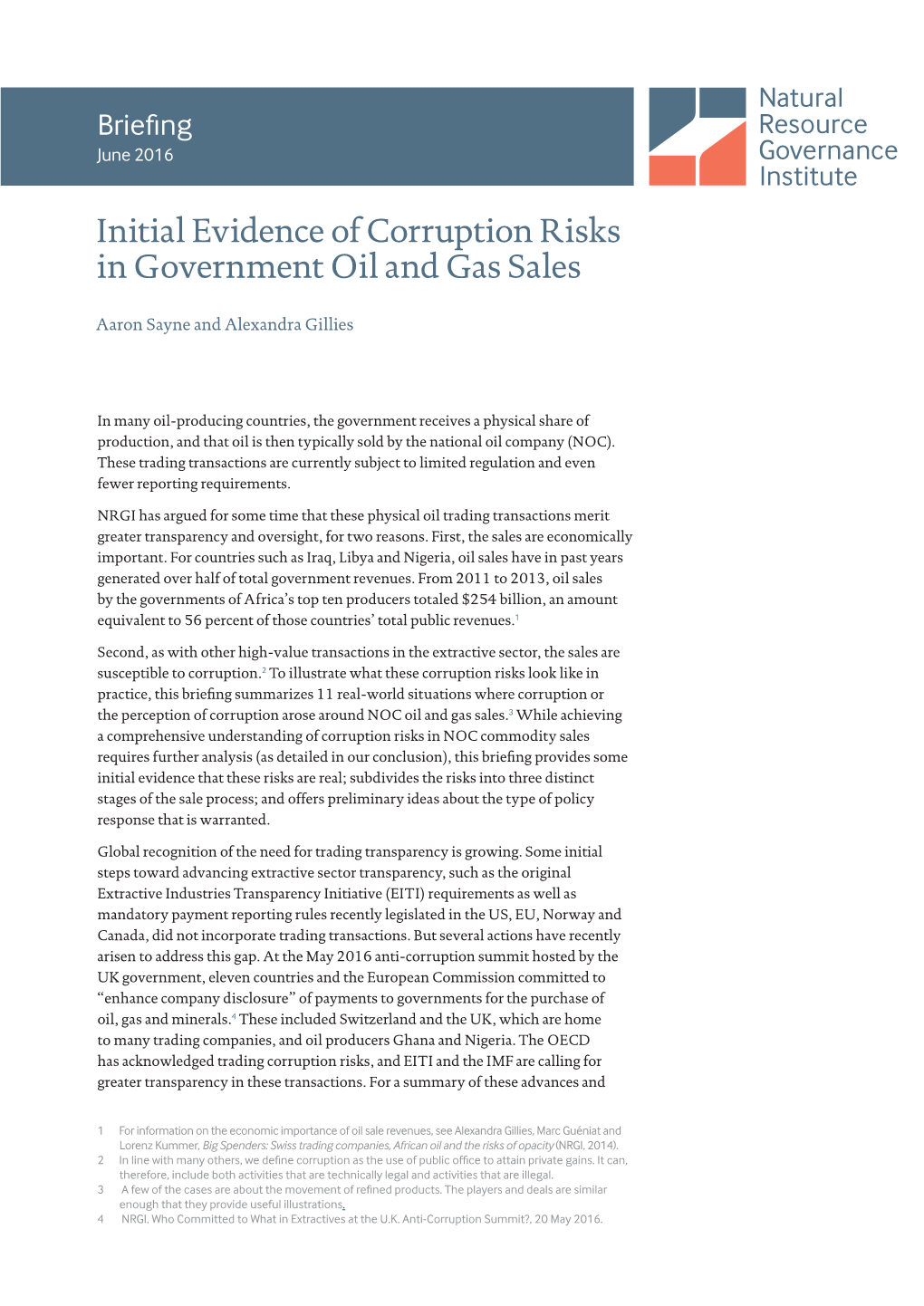 Initial Evidence of Corruption Risks in Government Oil and Gas Sales