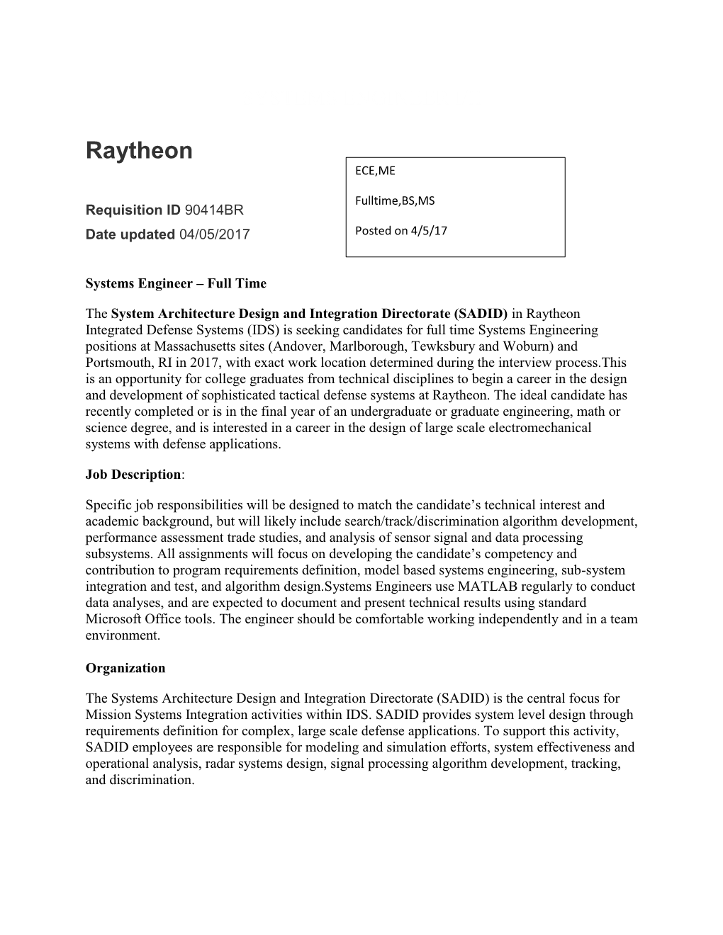 Raytheon ECE,ME