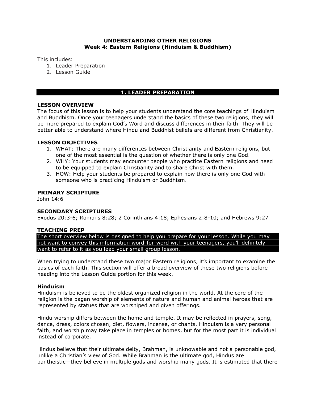 UNDERSTANDING OTHER RELIGIONS Week 4: Eastern Religions (Hinduism & Buddhism)