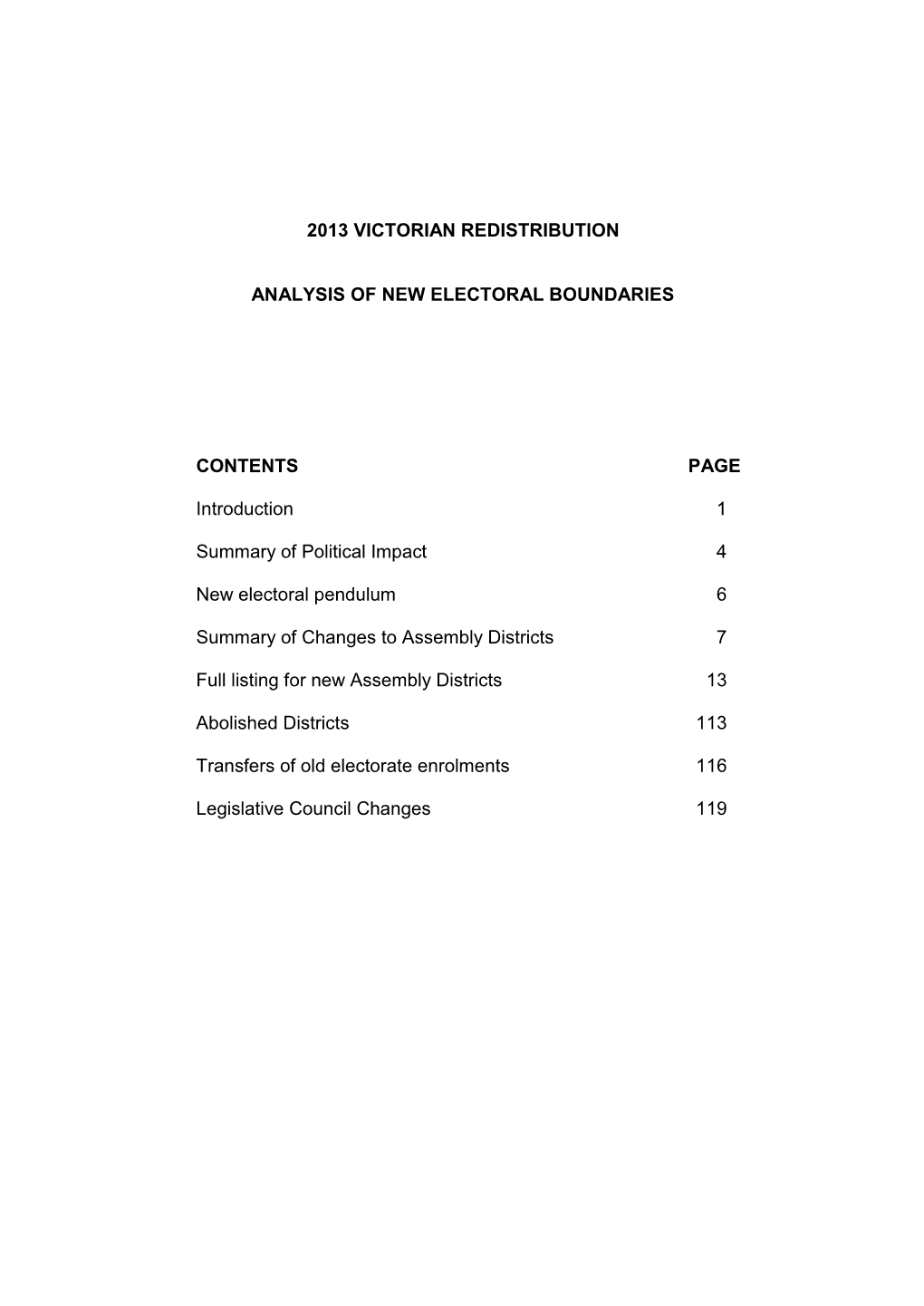 2013 Victorian Redistribution Analysis of New Electoral