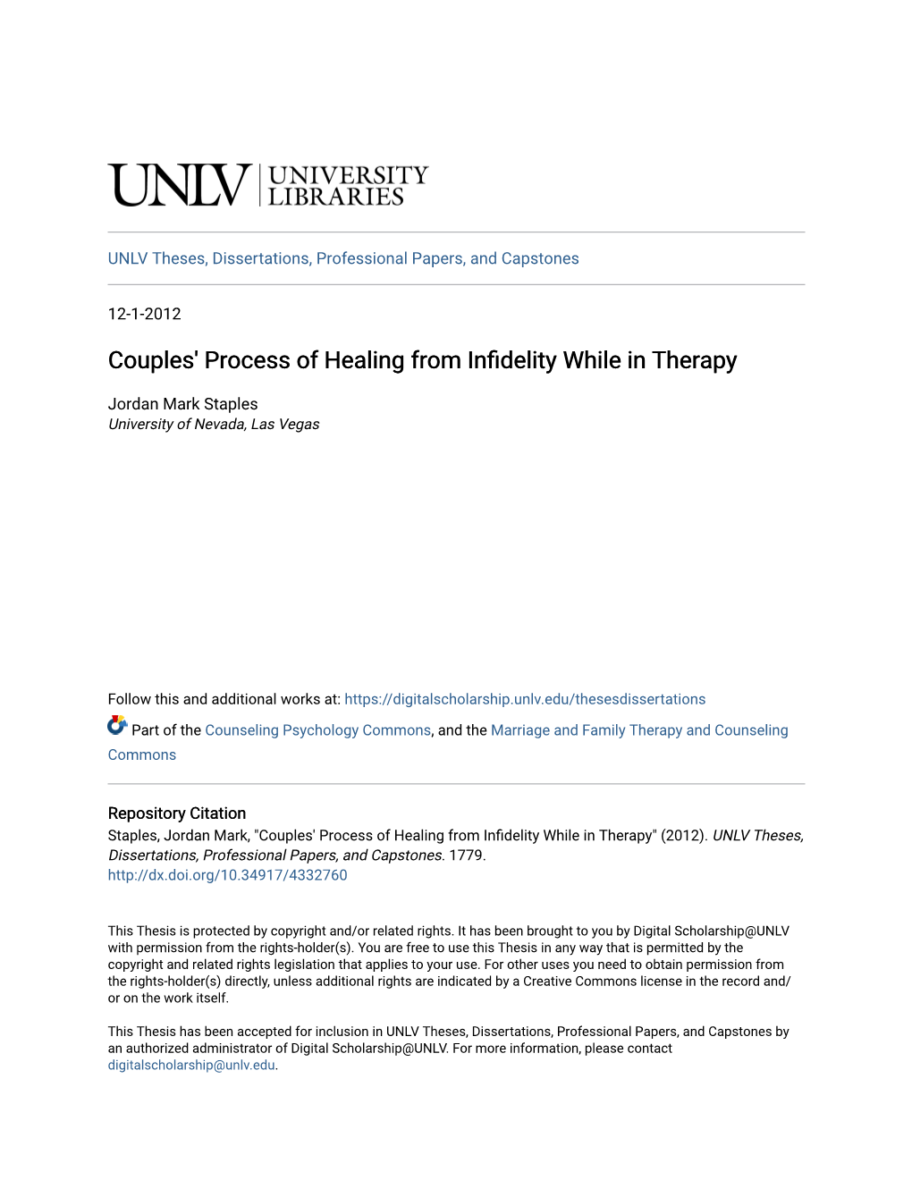 Couples' Process of Healing from Infidelity While in Therapy