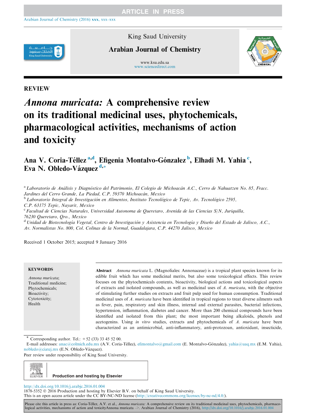 Annona Muricata: a Comprehensive Review on Its Traditional Medicinal Uses, Phytochemicals, Pharmacological Activities, Mechanisms of Action and Toxicity