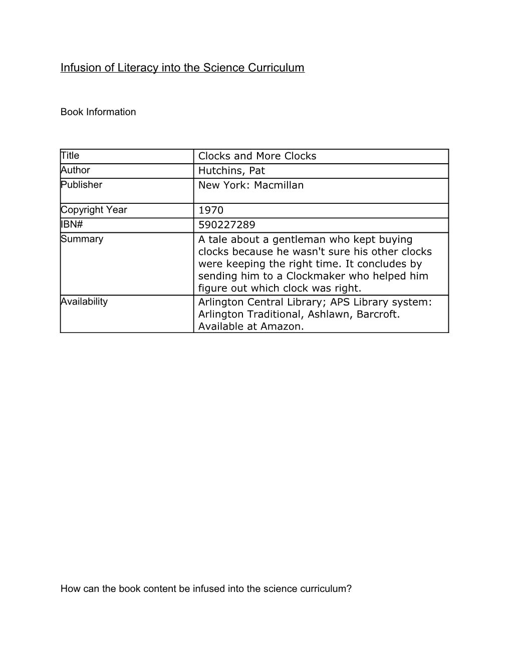 Infusion of Literacy Into the Science Curriculum s3