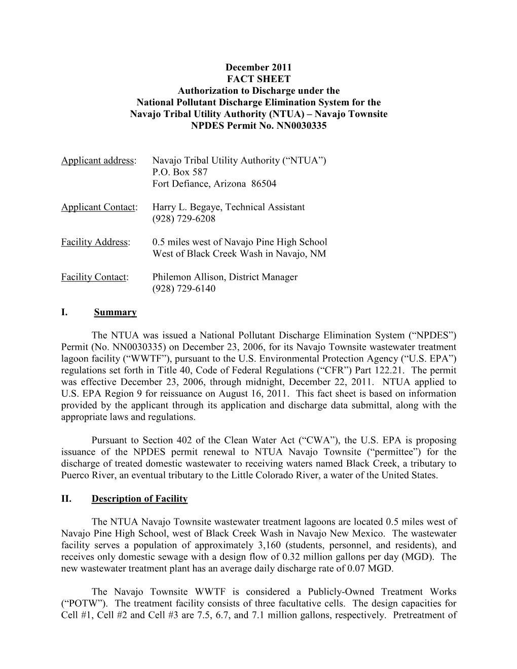 (NTUA) – Navajo Townsite NPDES Permit No