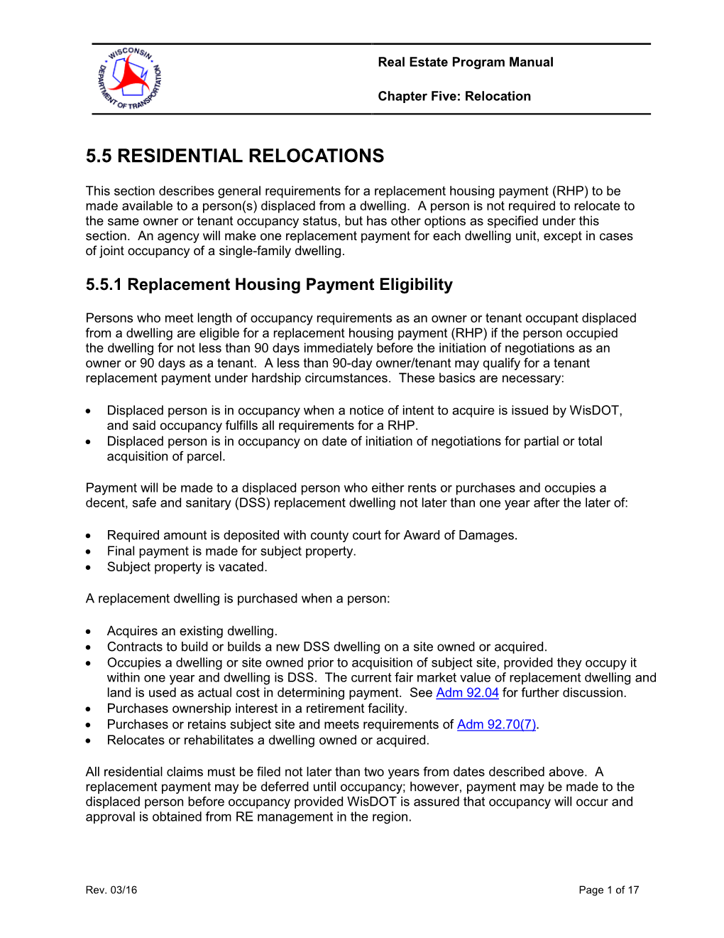 Section 5.5 Residential Relocations