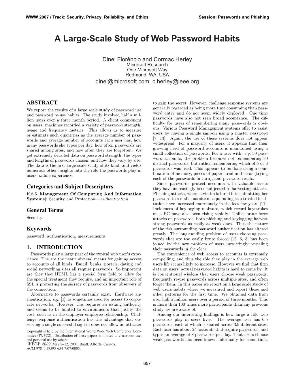 A Large-Scale Study of Web Password Habits