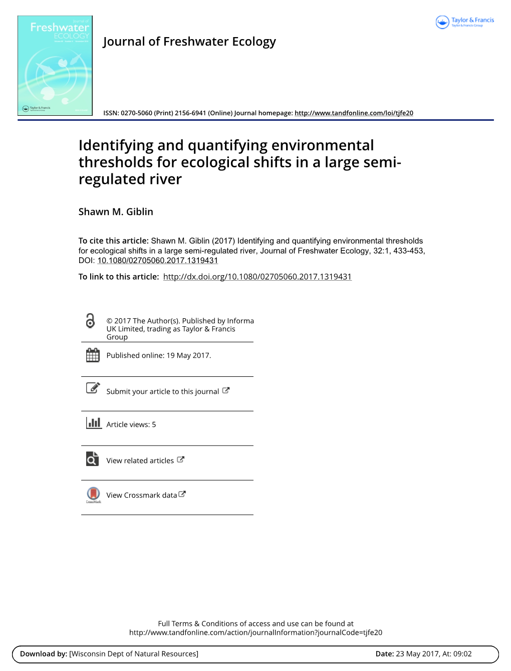 Identifying and Quantifying Environmental Thresholds for Ecological Shifts in a Large Semi- Regulated River