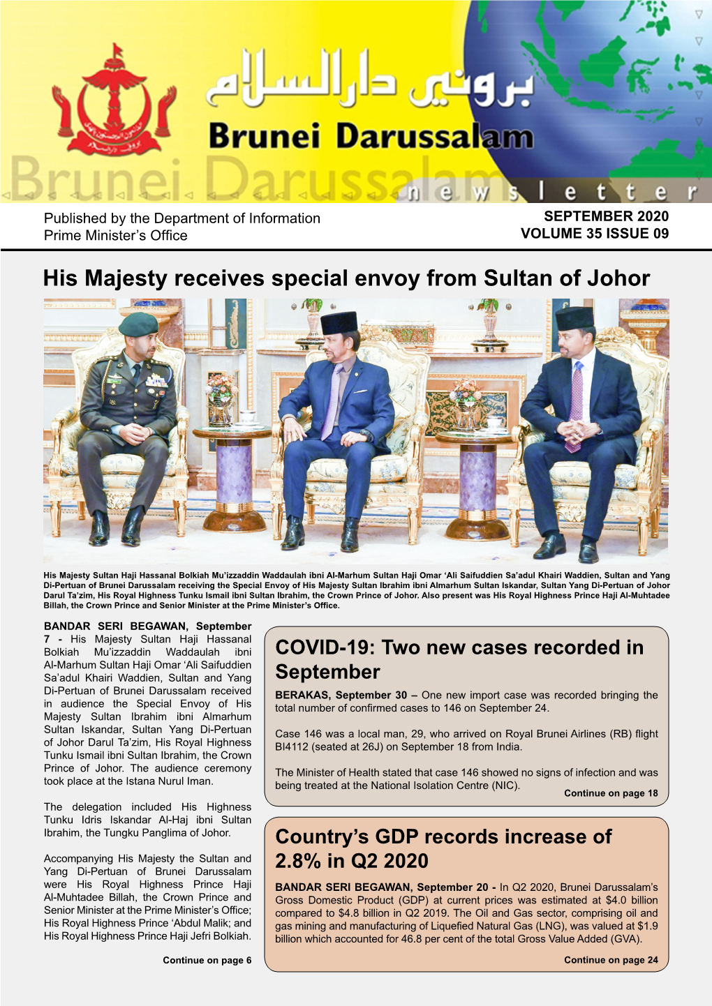 His Majesty Receives Special Envoy from Sultan of Johor