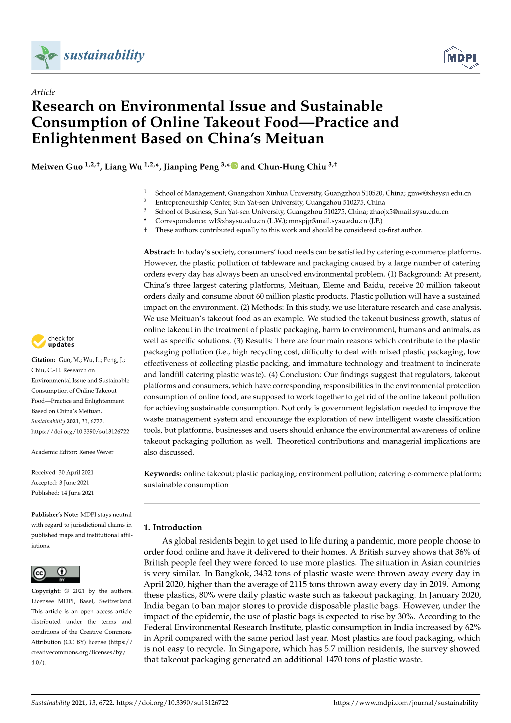 Research on Environmental Issue and Sustainable Consumption of Online Takeout Food—Practice and Enlightenment Based on China’S Meituan