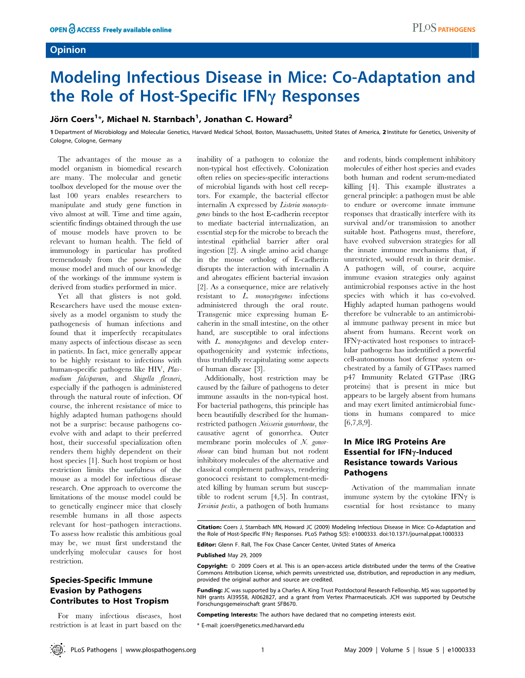 Modeling Infectious Disease in Mice: Co-Adaptation and the Role of Host-Specific Ifnc Responses