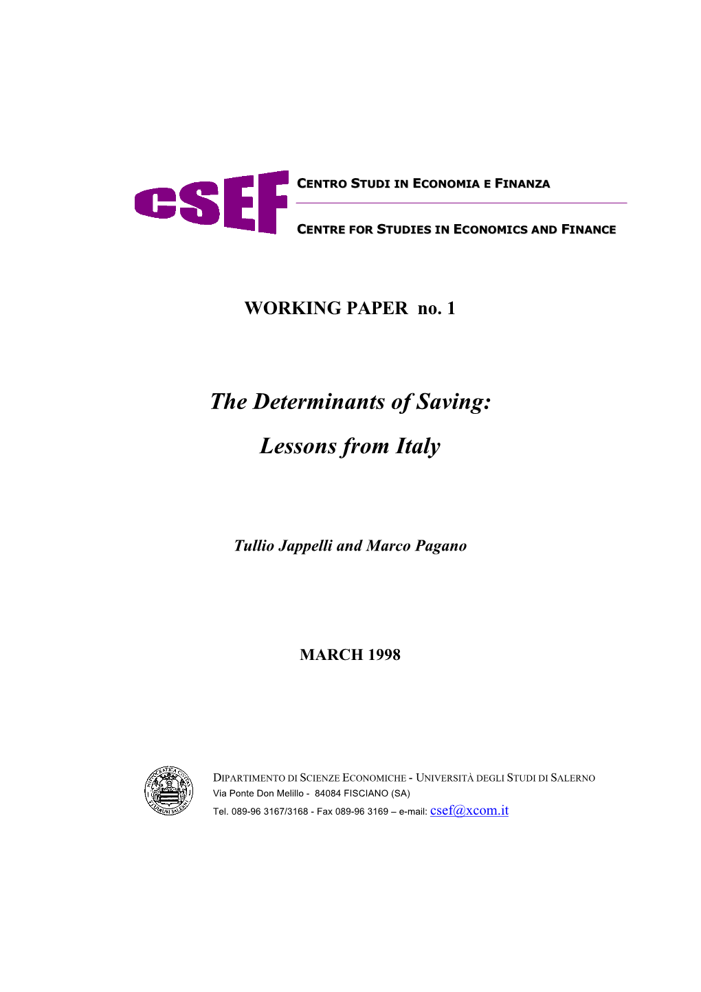 The Determinants of Saving: Lessons from Italy