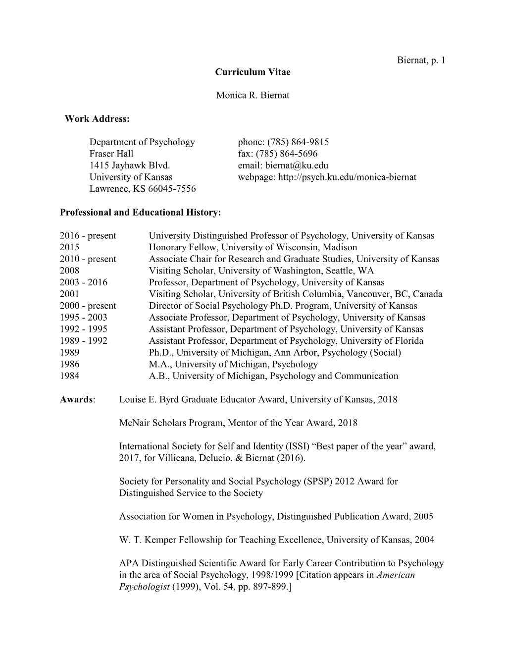 Monica Biernat's CV