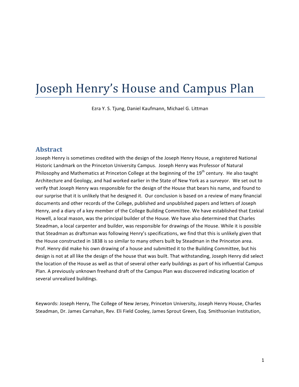 Joseph Henry's House and Campus Plan