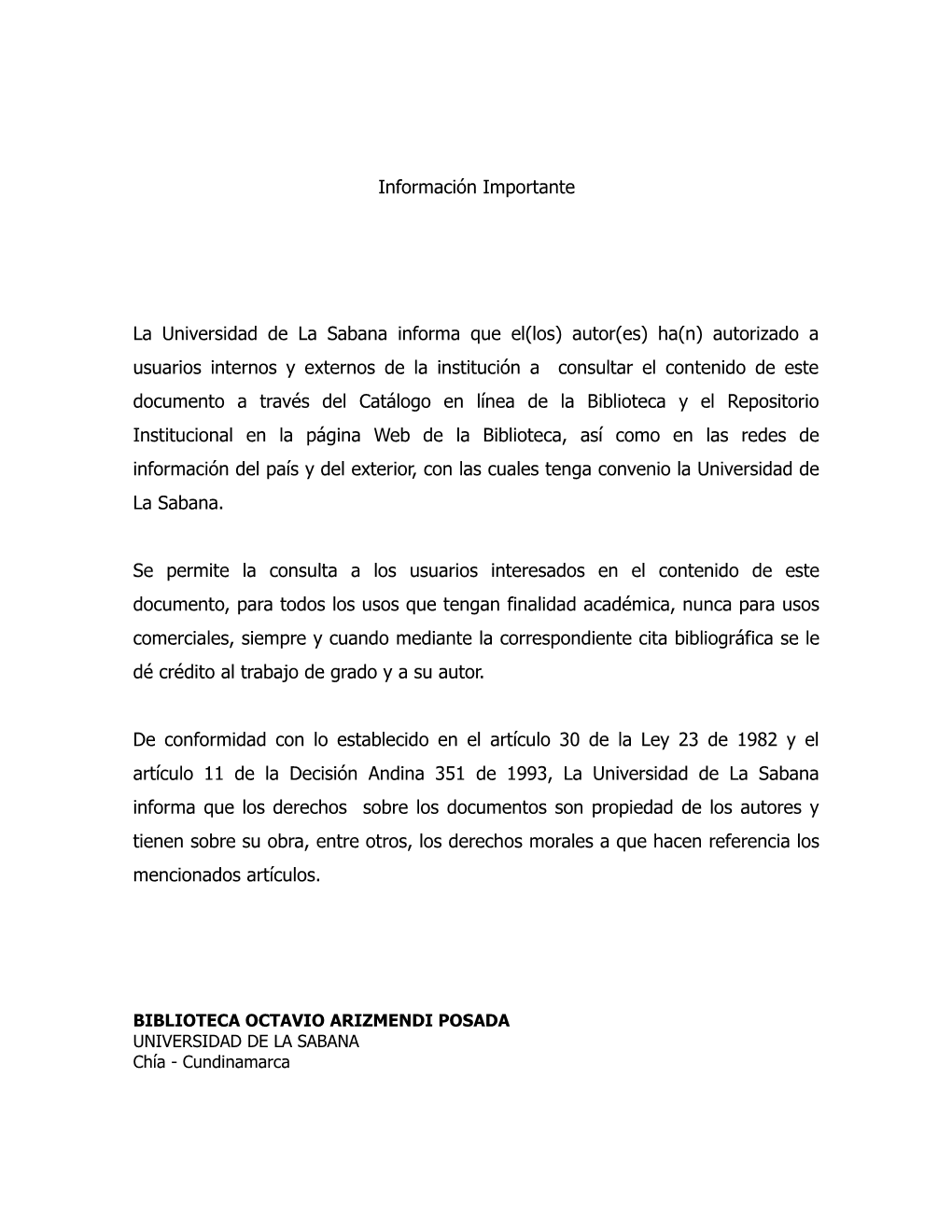 Información Importante La Universidad De La Sabana Informa