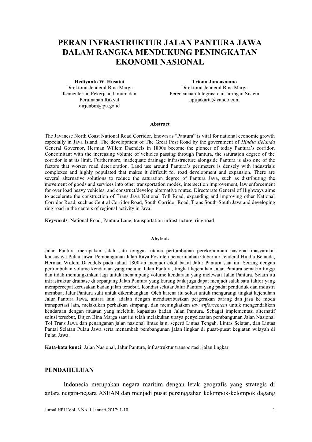 Peran Infrastruktur Jalan Pantura Jawa Dalam Rangka Mendukung Peningkatan Ekonomi Nasional
