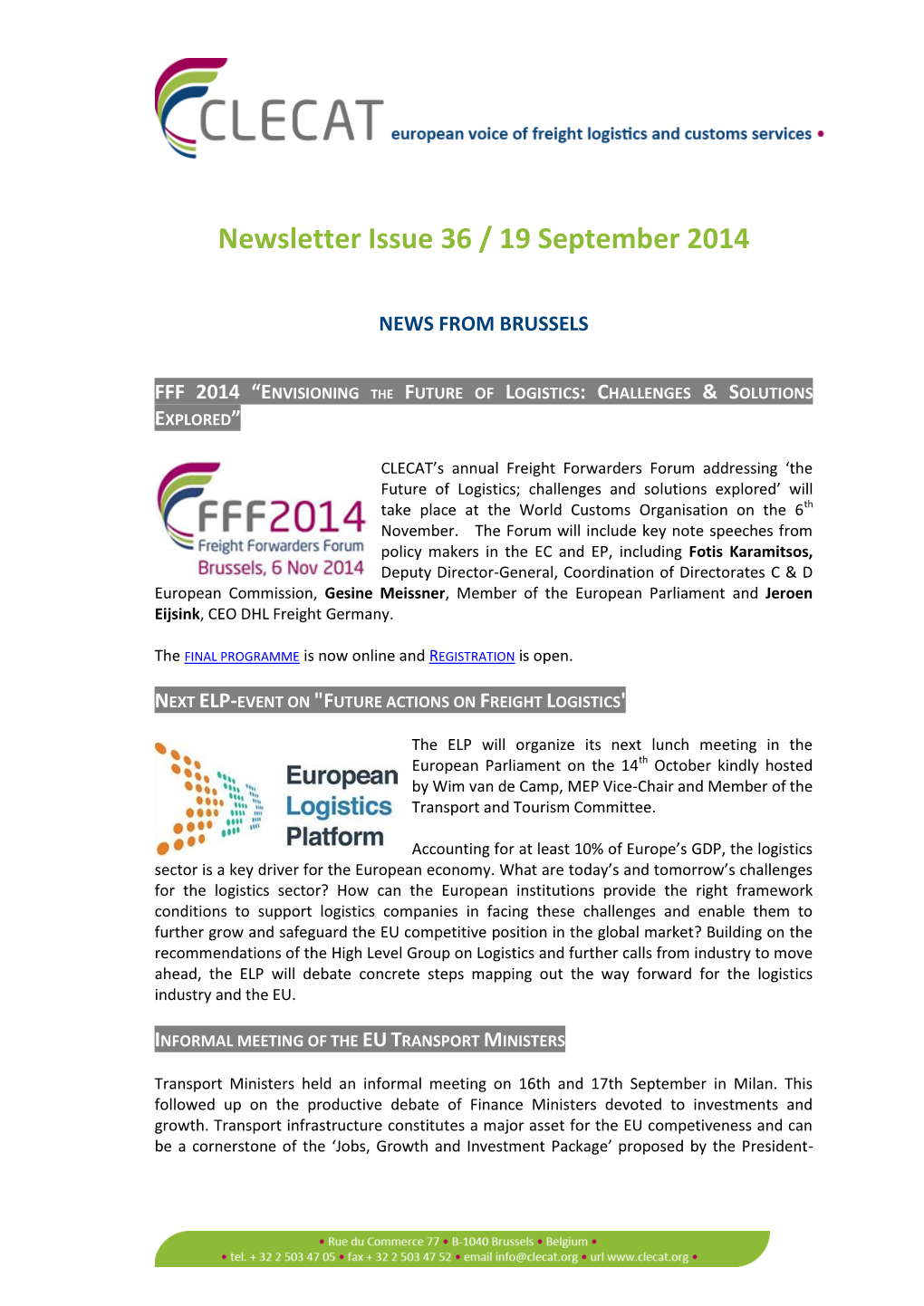 Newsletter Issue 36 / 19 September 2014