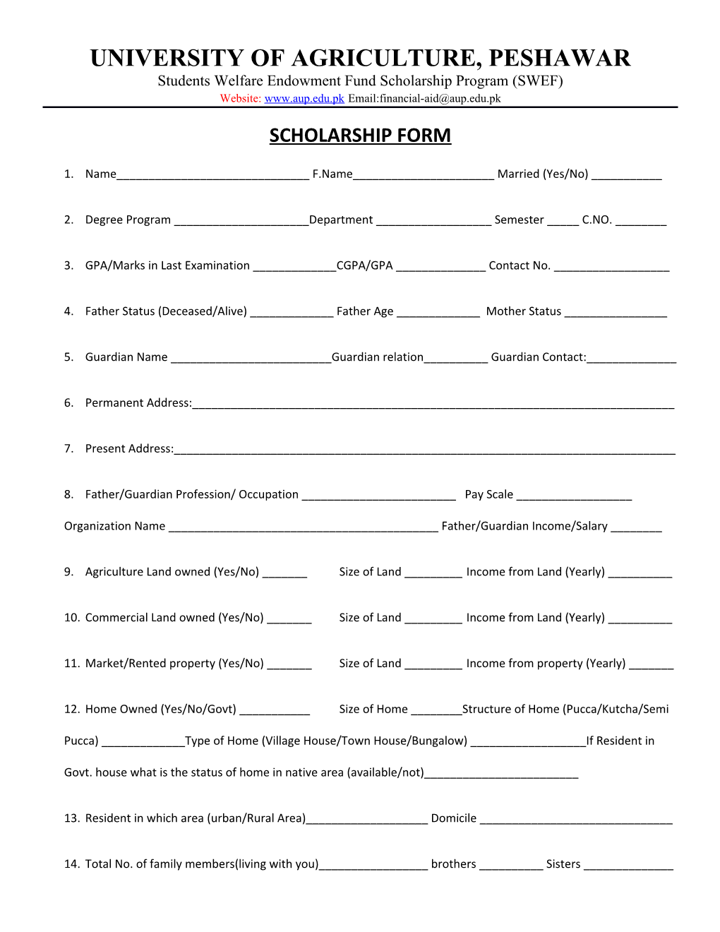 Students Welfare Endowment Fund Scholarship Program (SWEF)