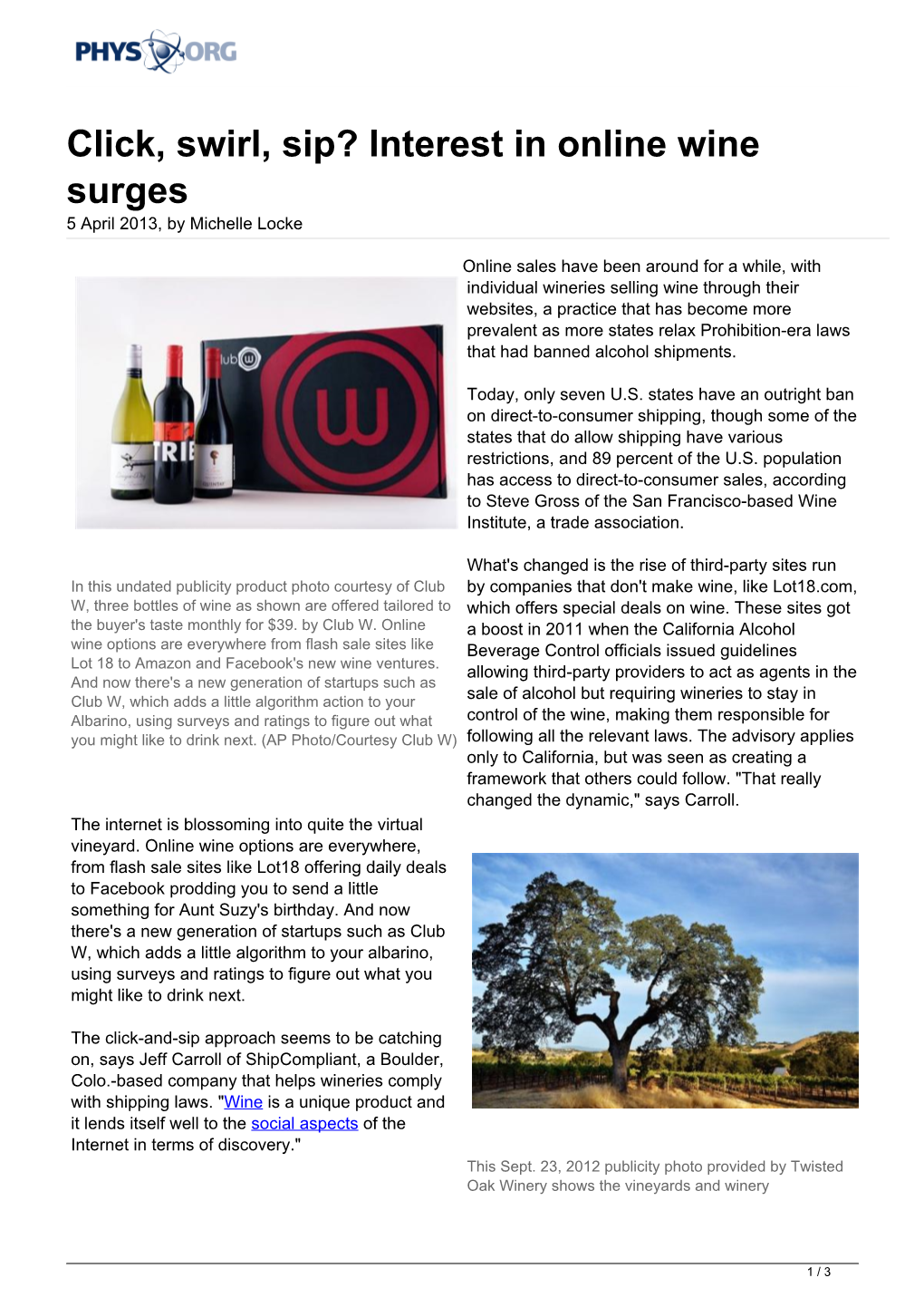 Click, Swirl, Sip? Interest in Online Wine Surges 5 April 2013, by Michelle Locke