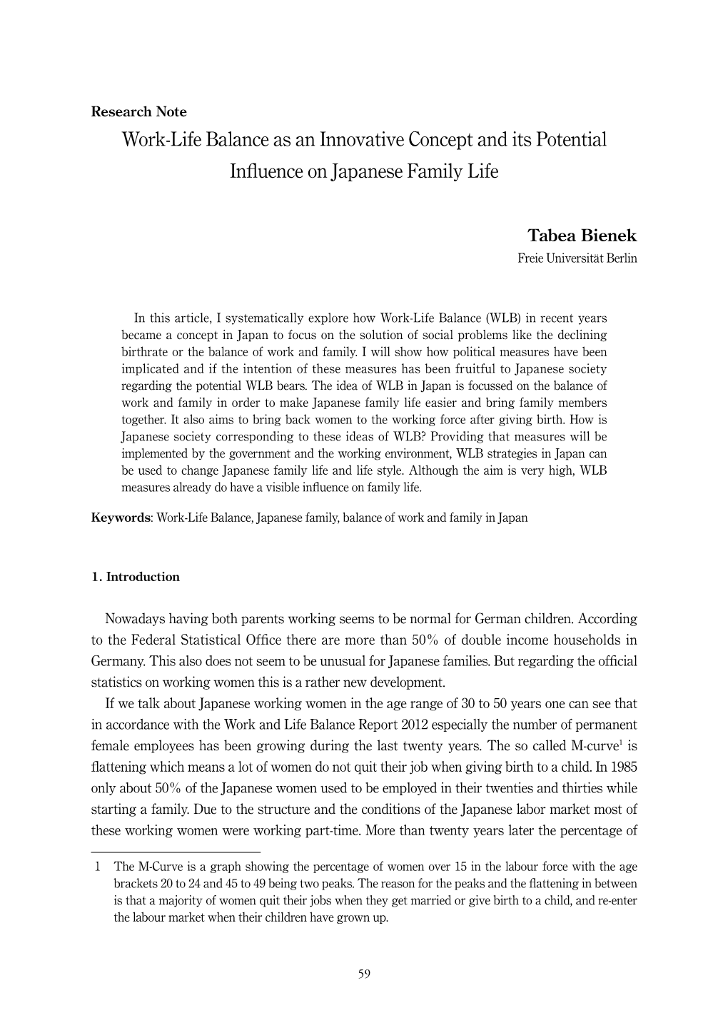 Work-Life Balance As an Innovative Concept and Its Potential Influence on Japanese Family Life