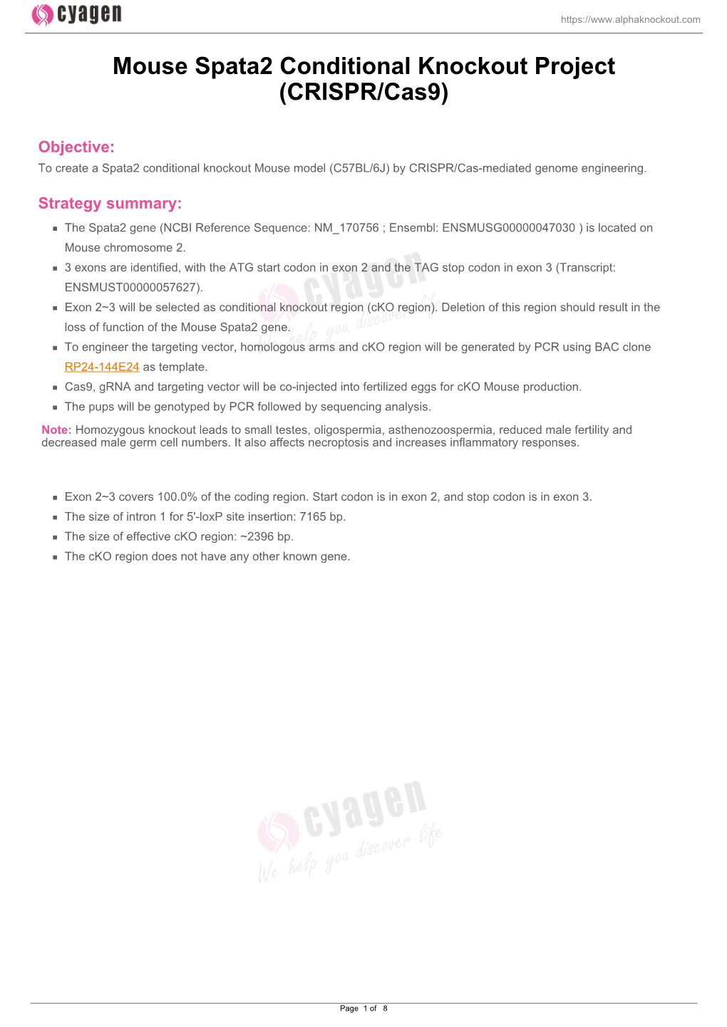 Mouse Spata2 Conditional Knockout Project (CRISPR/Cas9)