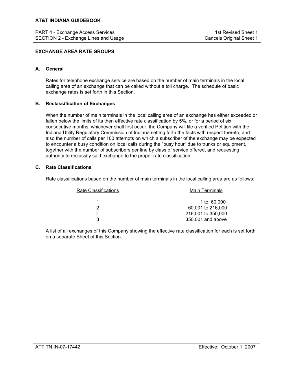 SECTION 2 - Exchange Lines and Usage Cancels Original Sheet 1