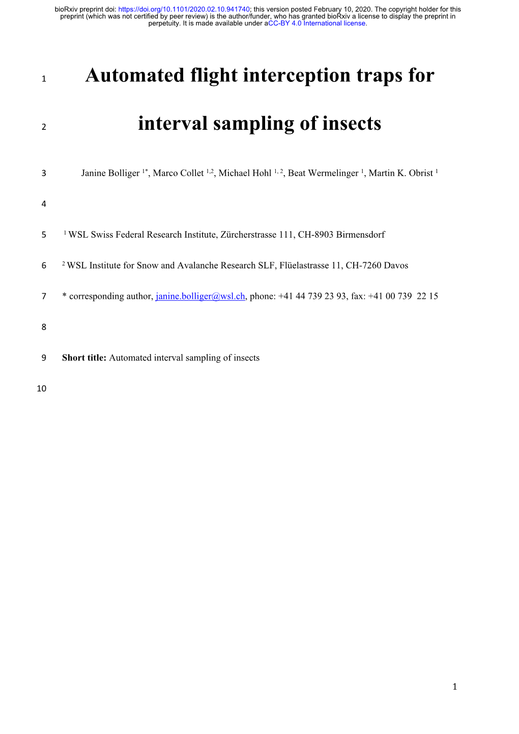 Automated Flight Interception Traps for Interval Sampling of Insects