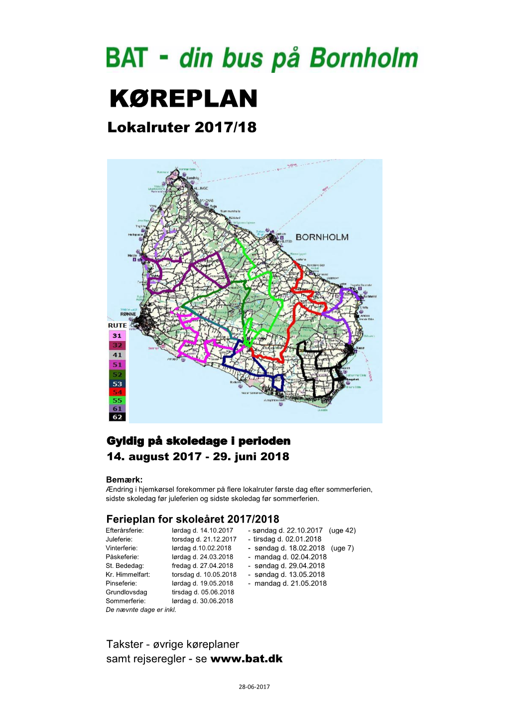 KØREPLAN Lokalruter 2017/18