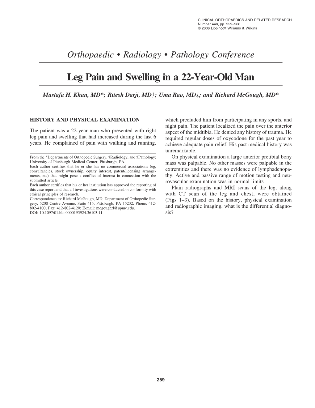 Leg Pain and Swelling in a 22-Year-Old Man