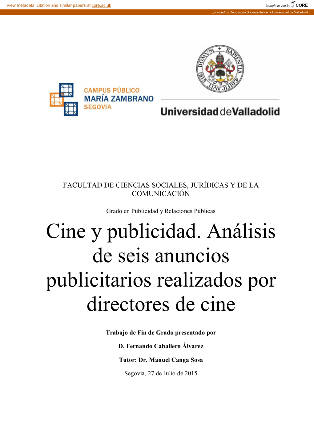 Cine Y Publicidad. Análisis De Seis Anuncios Publicitarios Realizados Por Directores De Cine