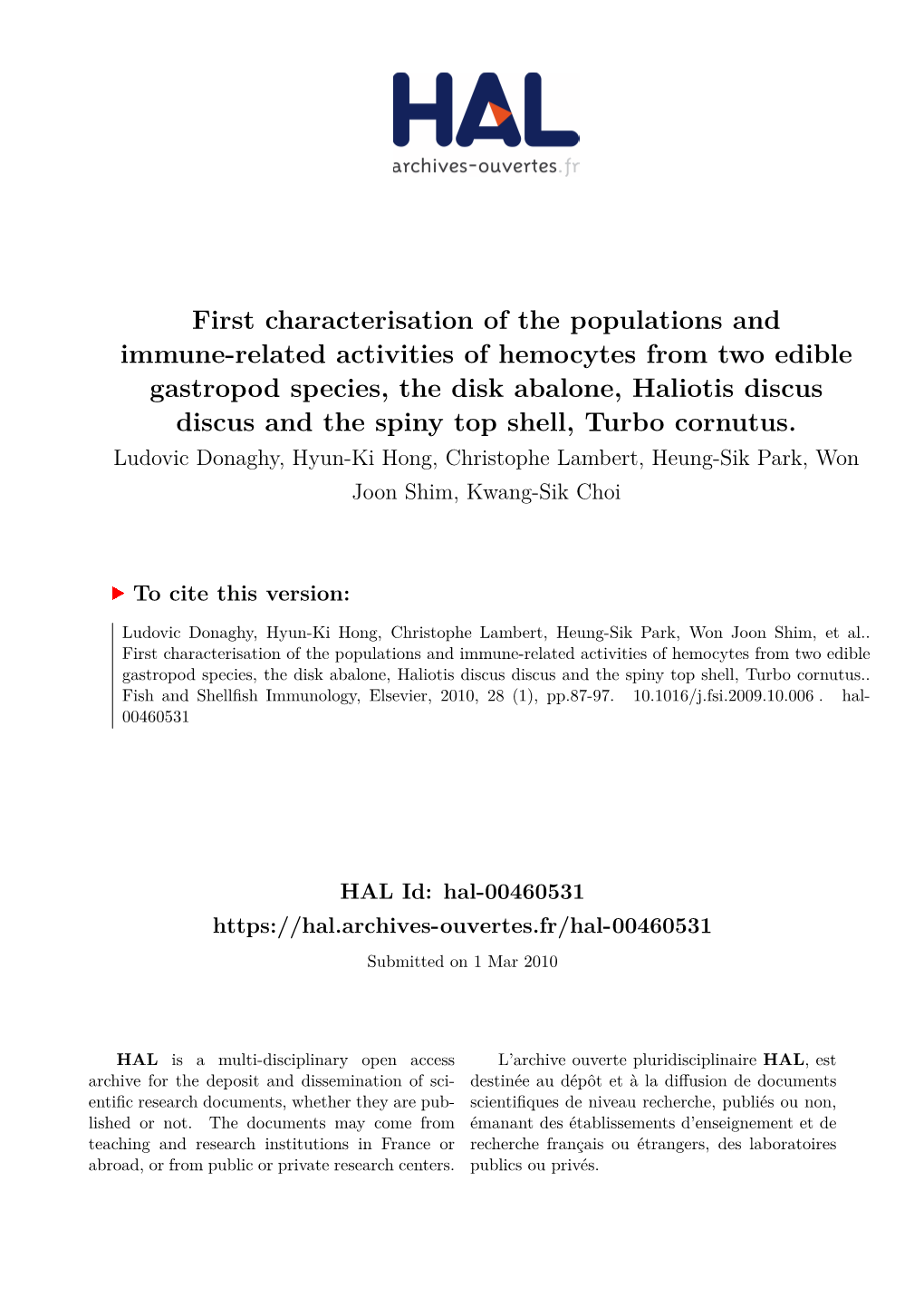 First Characterisation of the Populations and Immune-Related