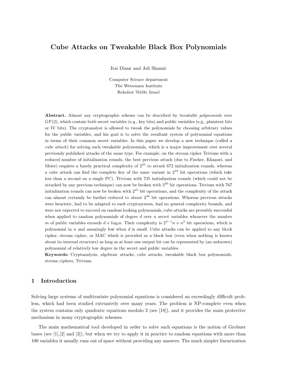 Cube Attacks on Tweakable Black Box Polynomials