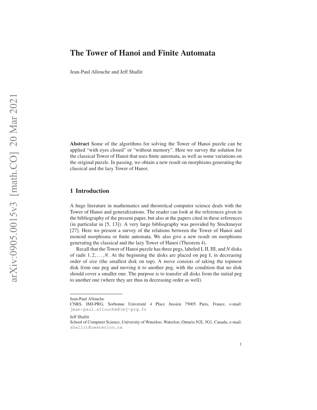 Arxiv:0905.0015V3 [Math.CO] 20 Mar 2021