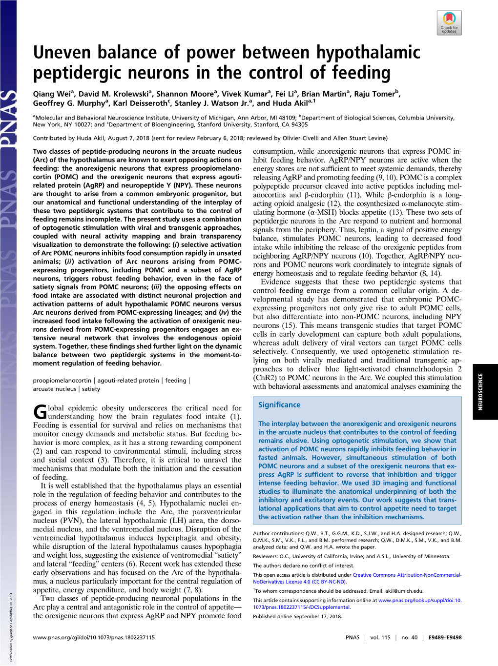 Uneven Balance of Power Between Hypothalamic Peptidergic Neurons in the Control of Feeding