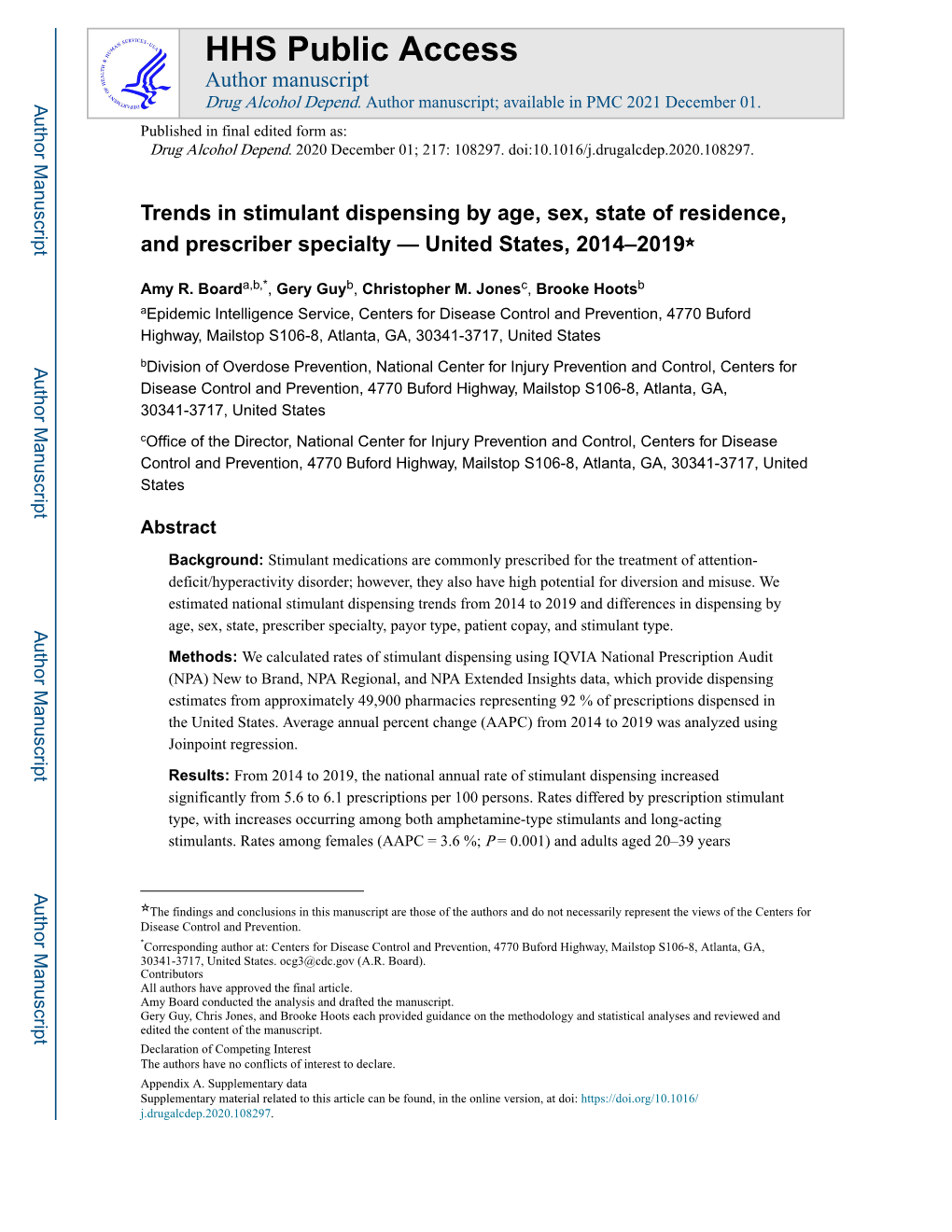 Trends in Stimulant Dispensing by Age, Sex, State of Residence, and Prescriber Specialty — United States, 2014–2019☆