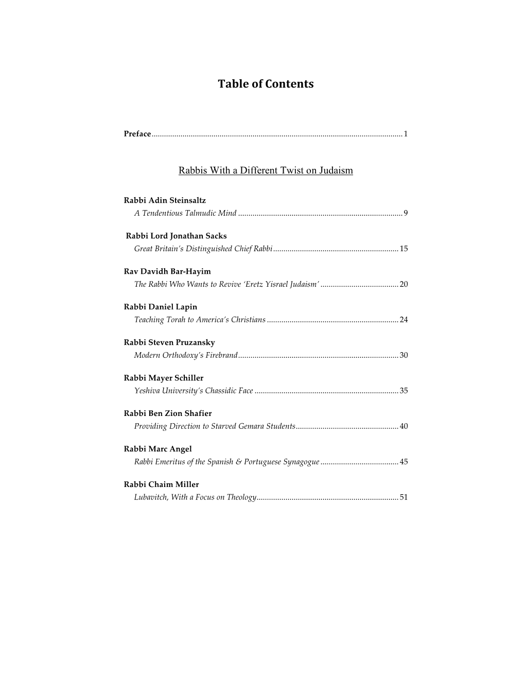 Table of Contents