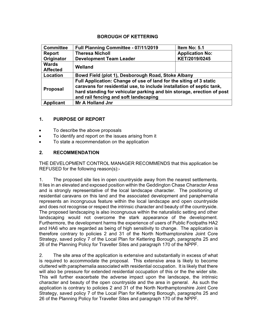 07/11/2019 Item No: 5.1 Report Originator Theresa Nicholl