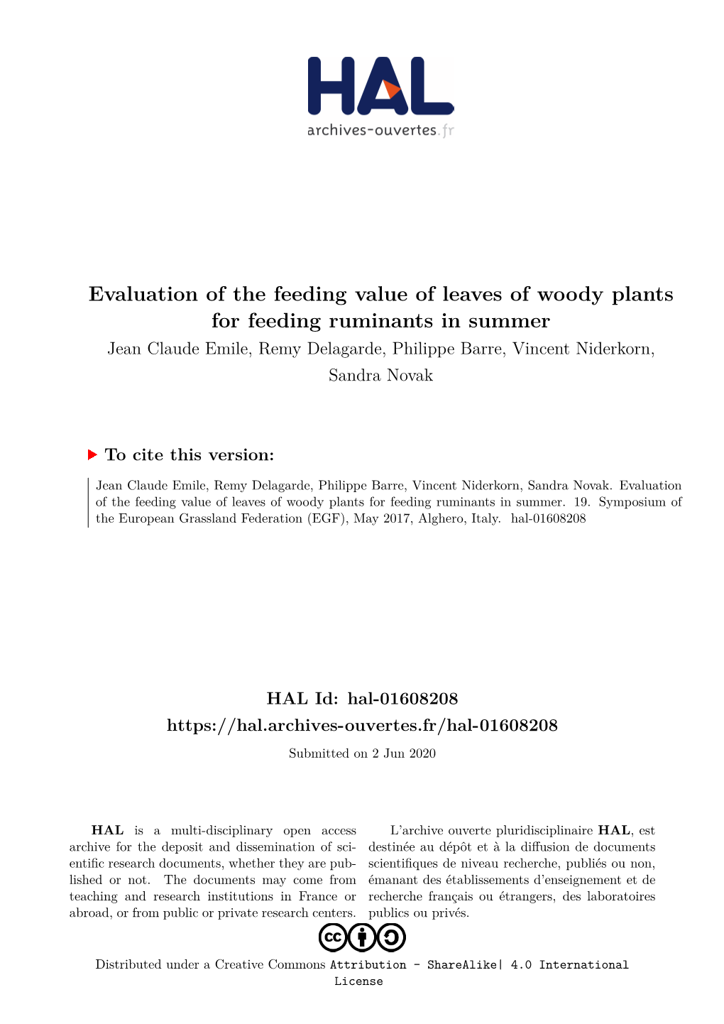 Evaluation of the Feeding Value of Leaves of Woody Plants for Feeding