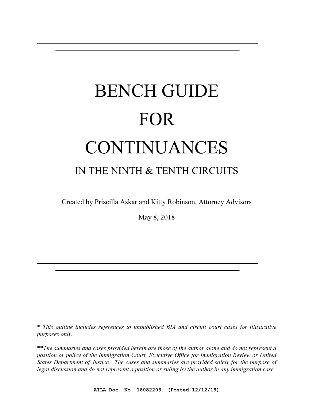 Bench Guide for Continuances in the Ninth & Tenth Circuits