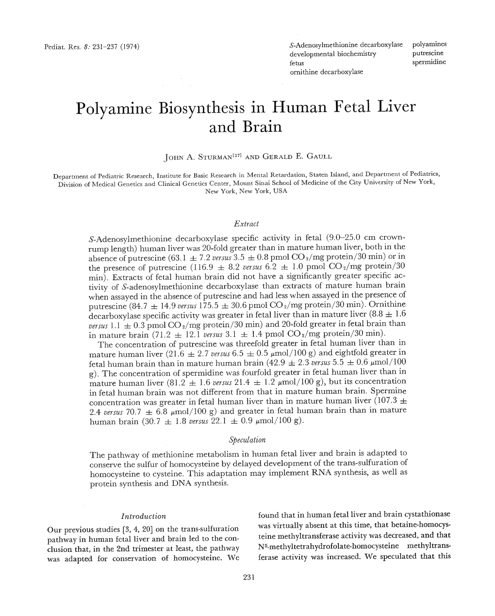 Polyamine Biosynthesis in Human Fetal Liver and Brain