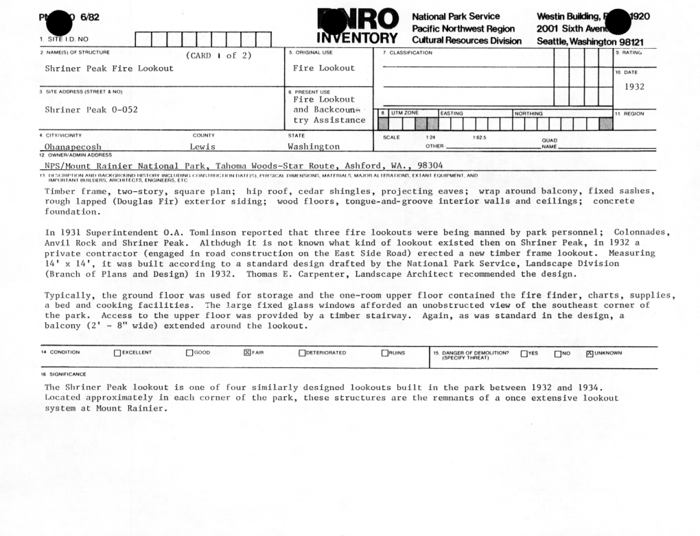 Shriner Peak Fire Lookout 03/13/1991