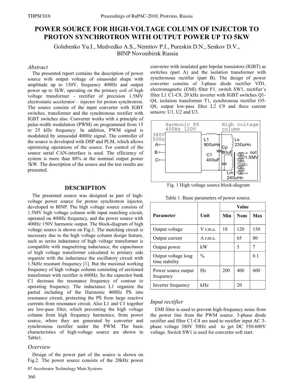 Power Source for High Voltage Column of Injector to Proton