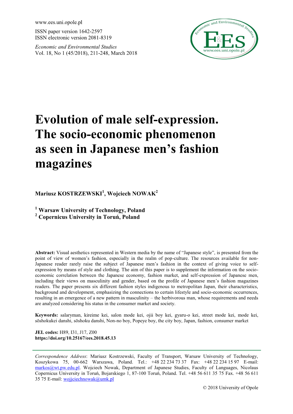 Evolution of Male Self-Expression. the Socio-Economic Phenomenon As Seen in Japanese Men’S Fashion Magazines