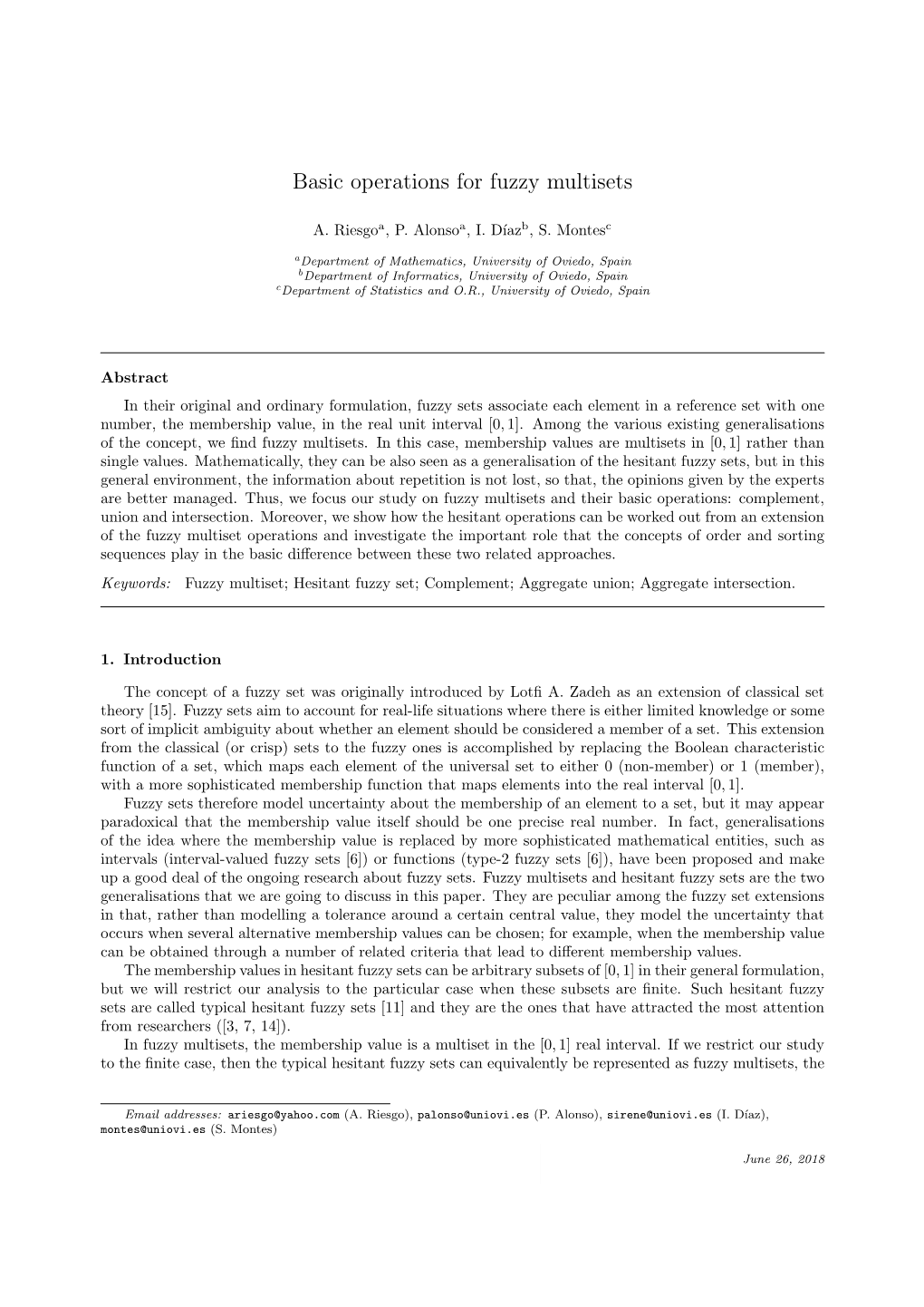 Basic Operations for Fuzzy Multisets