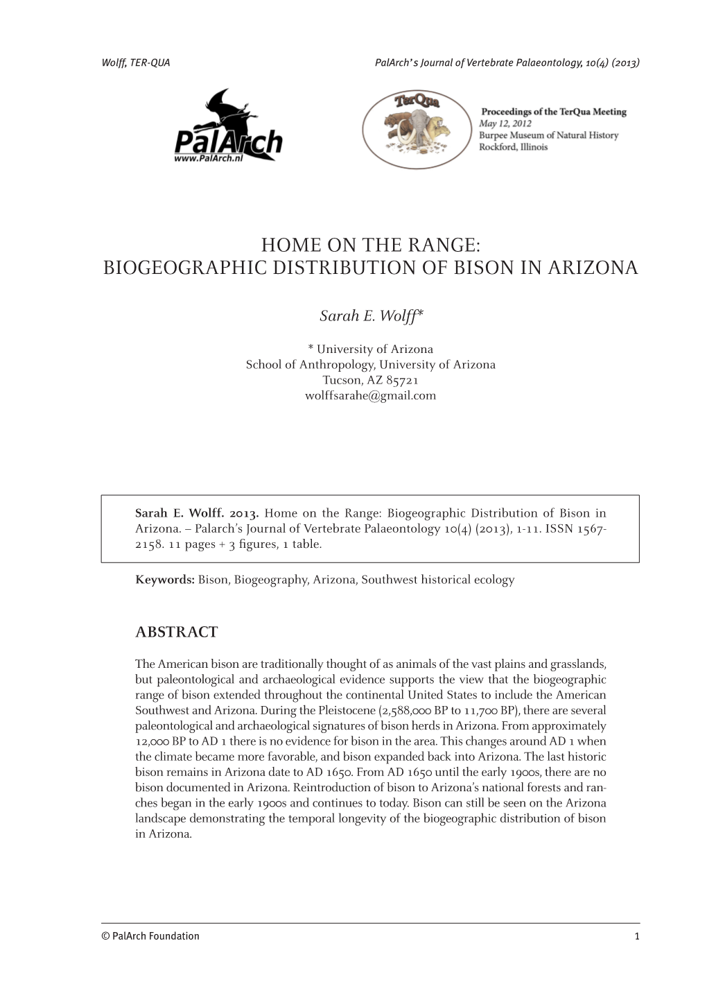 Biogeographic Distribution of Bison in Arizona