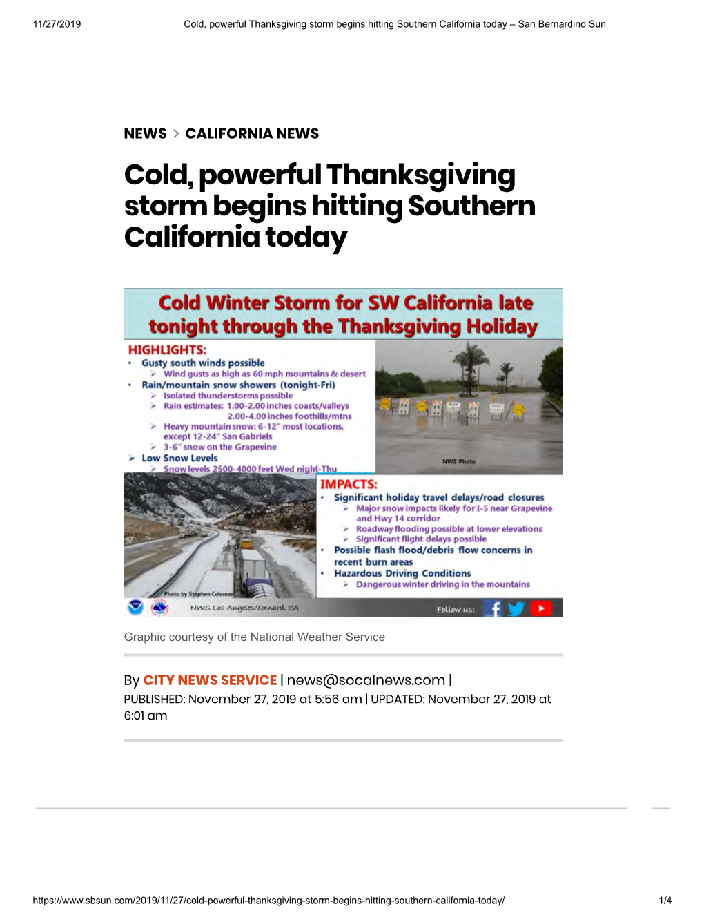 Cold, Powerful Thanksgiving Storm Begins Hitting Southern California Today – San Bernardino Sun