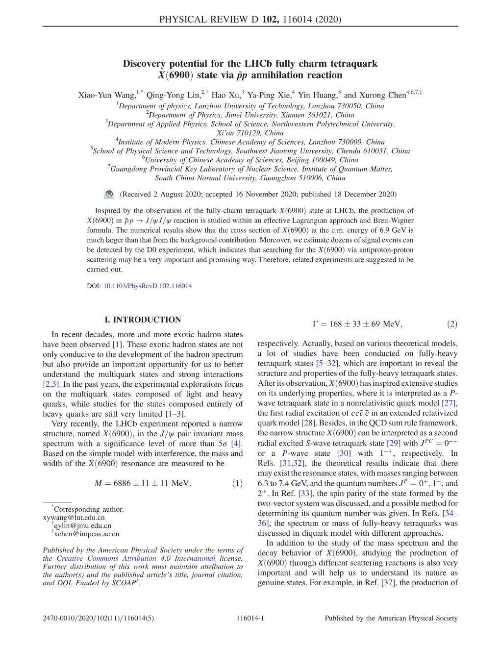 Discovery Potential for the Lhcb Fully Charm Tetraquark X(6900) State Via P¯P Annihilation Reaction